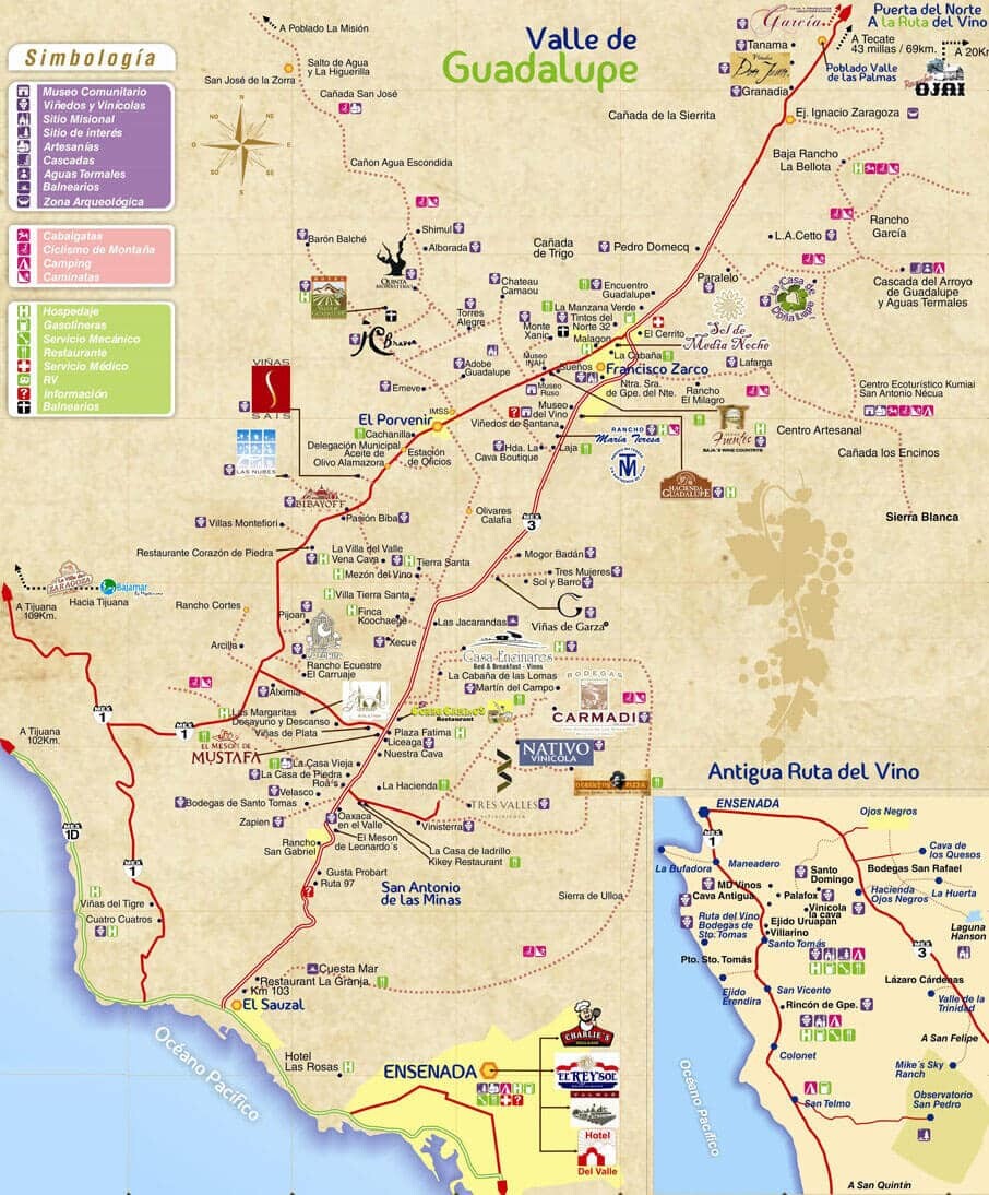 carte route des vins mexique